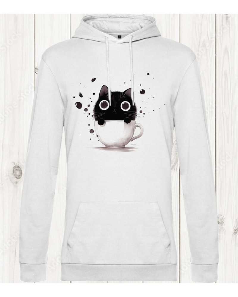 Sweat-shirt blanc "Chat Tasse" : Un mélange parfait de mignonnerie et de confort
