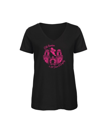 Tee-shirt femme col V “Olé benèze à St Jean d’Angély” – Bio, local & stylé ♻️✨